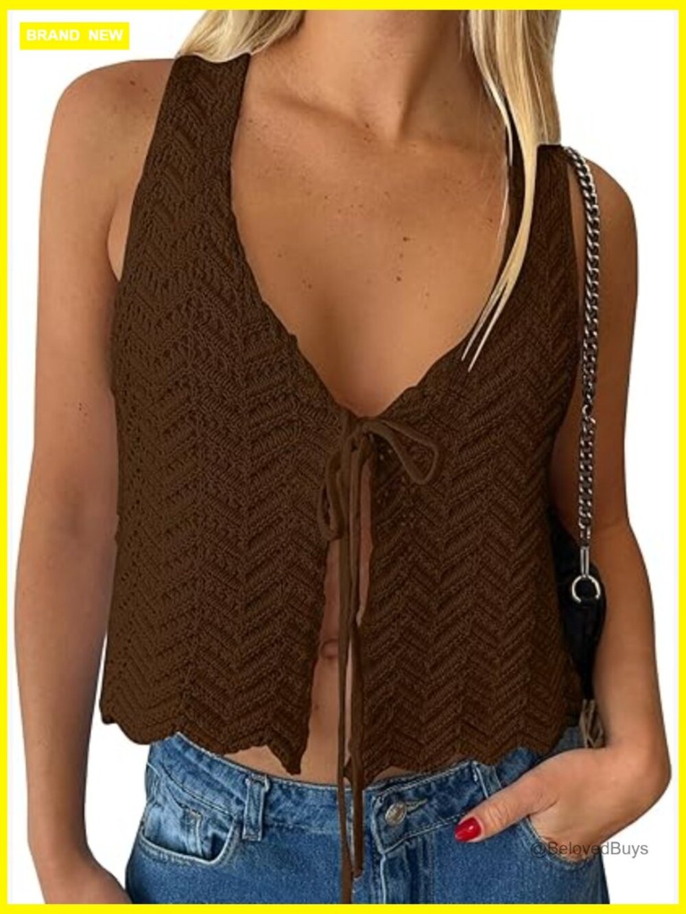 Crochet Tie Front Vest Beach Coverup Going Out Top Summer Fashion